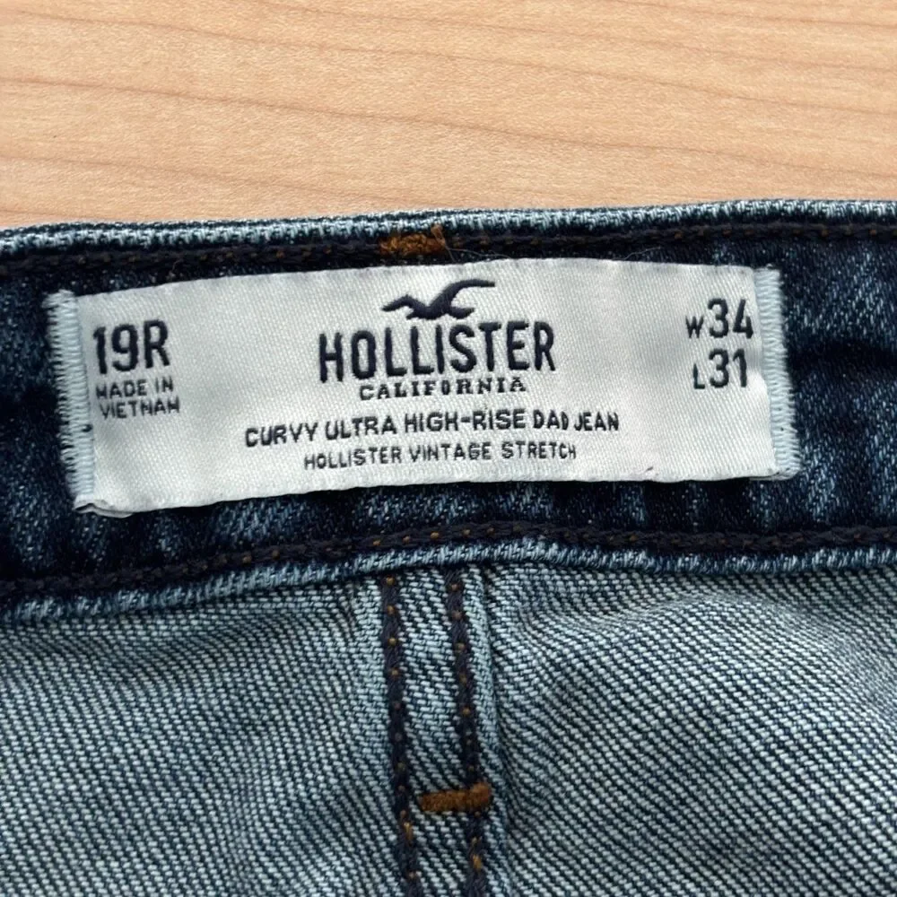 Hollister Women Jeans Curvy Ultra High Rise Dad Distressed Dark Wash Sz 19 M149 - Picture 11 of 13